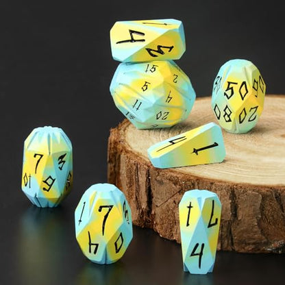 FONVGOGO Metal DND Dice Set for Dungeons and Dragon Dice Collector Gift RPG | Unique Cool Stonehenge Design,Polyhedral D and D Dice for DND Lovers Tabletop Role Playing Games TTRPG, Blue Yellow - color: S Blue Yellow