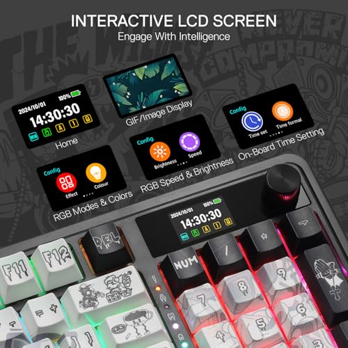 Redragon K719 PRO Wireless Gasket Gaming Keyboard w/Hype Screen & Knob, 95 Keys Mechanical Keyboard, Easy-Control 1.14’’ TFT Info Display, 5-Layer Noise Dampening, Street Graffiti Dye-Sub PBT Keycaps - color: Street Graffiti