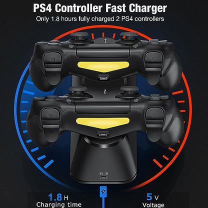 PS4 Controller Charger Dock Station with Charging Cable,1.8Hour Fast-Charging PS4 Controller Charger Station for PlayStation 4 Dualshock 4 Chargers - color: Black-Blue