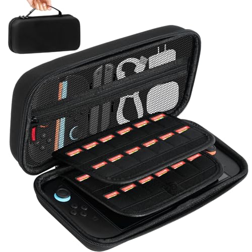 MoldRaychi Hard Shell Carrying Case for Nintendo Switch 2 (2025), Travel Pouch with 24 Game Card Slots & Accessory Pocket, Shockproof Portable Storage Bag for Console, Joy-Cons and Charger, Black