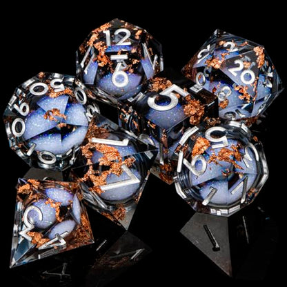 ARUOHHA Liquid Core DND Dice Set, 7pcs Resin Sharp Edged Dragons Dice Role Playing Games, RPG Silver Numbers Black Dungeons Polyhedral Dice with Gift Box D20 D12 D10 D8 D6 D4 - color: Silver Black