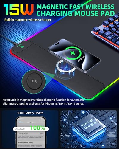 RGB Gaming Mouse Pad with 15W Magnetic Wireless Charging, 31.5"x15.7" | Large Desk Mat, 15 Lighting Mode, Ultra-Smooth Surface, Non-Slip Mousepad, Waterproof Computer Keyboard Pad for Gamer, Black - color: Rgb - 31.5"x15.7" (Magnetic Charging)