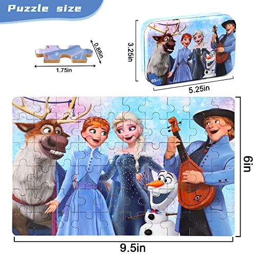 MZZOTOY Puzzles for Kids Ages 4-8, 60 Pieces Puzzles for Kids Ages 3-5 in a Metal Box Girls and Boys Learning Educational Jigsaw Puzzle Toys Gifts - color: B-frozen