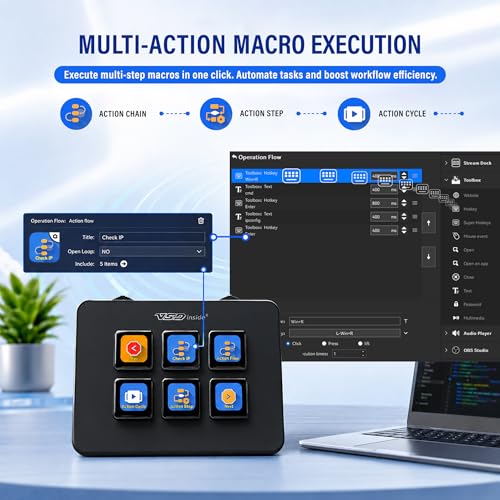 Mini Stream Controller Deck, Gaming Streaming Macro Pad Keypad, Shortcut Keyboard with 6 Programmable LCD Keys, Customizable Icons & RGB Light, USB Soundboard for Video Editing, OBS, PC, Mac - color: Black