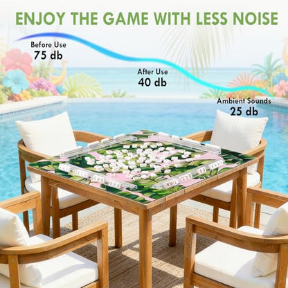 31.5" Tropical Plants Mahjong Mat,Non-Slip Noise-Reducing Game Mat | Crease-Free Rubber Gaming Table Cover with Carrying Bag for Poker Dominoes & Board Games Gifts - color: Tropical Leaf