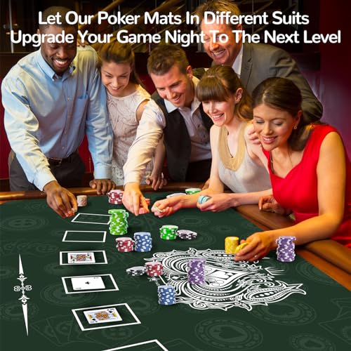 70 x 35 Inch Poker Mat for Table, Texas Hold'em Poker Table Top Mat with Carrying Bag, Waterproof Anti-Slip Rubber Blackjack Mat for Home Game Nights Up to 8 Players - color: Dark Green-blackjack
