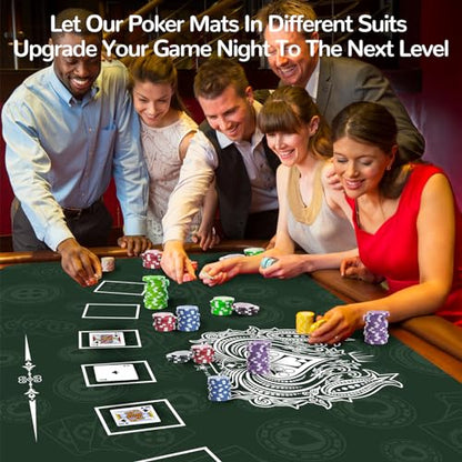 70 x 35 Inch Poker Mat for Table, Texas Hold'em Poker Table Top Mat with Carrying Bag, Waterproof Anti-Slip Rubber Blackjack Mat for Home Game Nights Up to 8 Players - color: Dark Green-blackjack