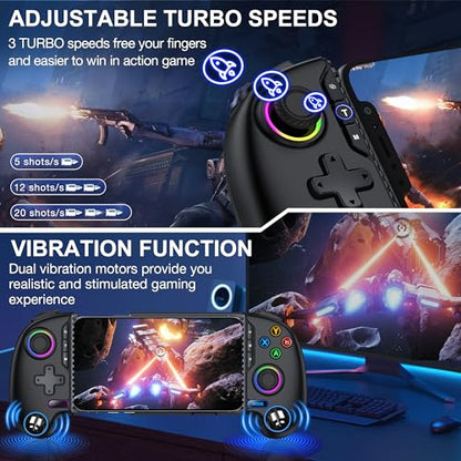NinjaPlusOX Mobile Game Controller for iPhone/Android with Hall Joystick, Wireless Phone Controller with Phone Case Support, Compatible with Xbox Game Pass, Steam Link, Call of Duty, Roblox - color: Pure Black