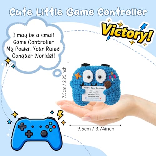Positive Crochet Controller Gifts for Gamer Boyfriend, Retro Gamer Gifts for Men Teenage Boys, Handmade Gamer Game Controller Doll for Teen Girls Boys Christmas, Emotional Support Crochet Decor