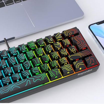 Snpurdiri 60% Wired Gaming Keyboard, 61 Keys RGB Backlit Ultra-Compact Contour Line Small Gaming Keyboard, for PC/Mac Gamer, Typist, Travel, Easy to Carry on Business Trip (Black) - color: Black(Contour-line)