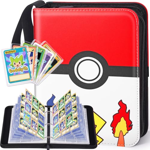 Card Binder – 9 Pocket Zipper Collection Album, Premium PU Holder, Double-Sided Display for 900 Cards, Includes 5 Hard Plastic Sleeves for Game Cards, Sports Cards（Cartoon Stickers） - color: Cartoon Stickers, size: 9-Pocket