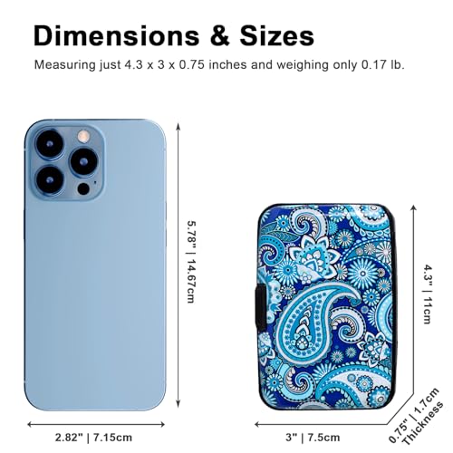 Credit Card Holder Small RFID Blocking Wallet Business Metal Slim Mini Aluminum Hard Case for Women Men - color: Floral Paisley Pattern