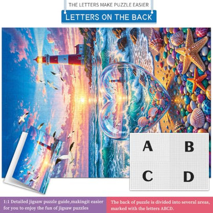 Love Pebbles Beach Puzzles for Adults 1000 Pieces | 1:1 HD Poster,Letter Markings on Back,Matte Oil,High Bite Force - color: Love Pebbles Beach