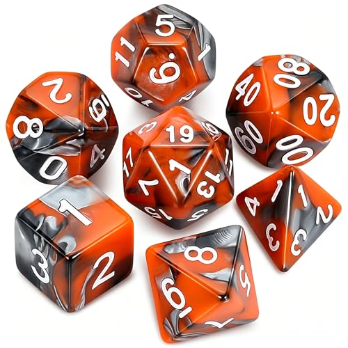 QMAY DND Dice Set -D&D Polyhedral Dice (7 Pcs) for Dungeons and Dragons (Candy Orange and Black) - color: Candy Orange and Black