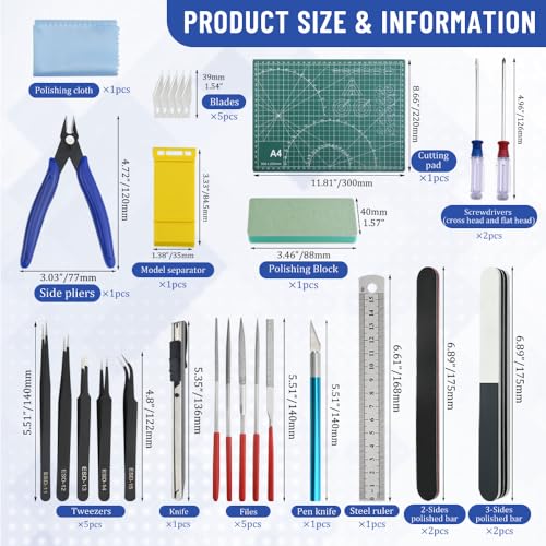 Bigstone 30 PCS Model Tools Kit Hobby Building Tool Modeler Basic DIY Tools Craft Set for Cars, Airplanes, Buildings, Robots Gundam Plastic Models Building Repairing and Fixing