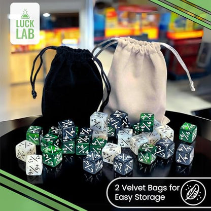 Luck Lab MTG Magic Life Counter Dice - 48 PCS Compatible w/Magic Card Game Accessories, CCG Creature Stats w/ 2 Dice Bags (Green Swirl, White Pearl, Black Pearl) - color: Green Swirl, Green Swirl, White Pearl, Black Pearl
