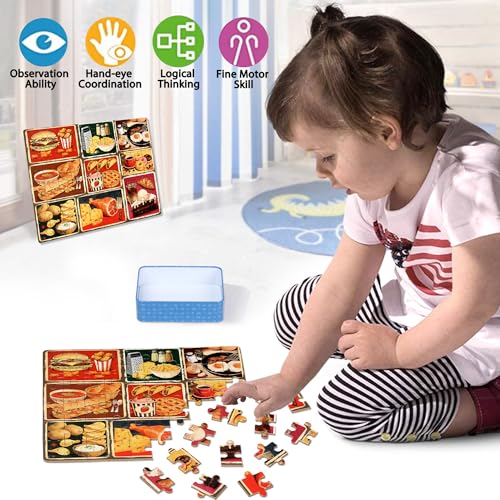 LELEMON Puzzles for Kids Ages 4-6,Food 60 Piece Puzzles for Kids Ages 6-8 in a Metal Box,Children Jigsaw Puzzles Kids Puzzles,Educational Learning Puzzle Toys for Girls and Boys - color: Food
