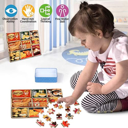 LELEMON Puzzles for Kids Ages 4-6,Food 60 Piece Puzzles for Kids Ages 6-8 in a Metal Box,Children Jigsaw Puzzles Kids Puzzles,Educational Learning Puzzle Toys for Girls and Boys - color: Food
