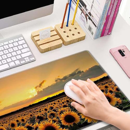 Sunflower Field Extended Big Mouse Pad Large,XL Gaming Mouse Pad Desk Pad,31.5x11.8inch Long Computer Keyboard Mouse Mat Mousepad with 3mm Non-Slip Base and Stitched Edge for Home Office Work - color: Sunflower Field