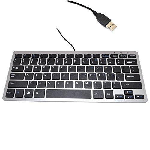 iKKEGOL Mini USB Slim Wired 78 Key Small Super Thin Compact Keyboard for Desktop Laptop PC Win 7 Mac (Black with Silver) - color: Silver + Black