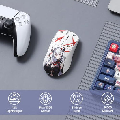 Redragon M916AK PRO 3-Mode Anime Gaming Mouse, 42G Ultra-Light 26K DPI Gaming Mouse w/Ergonomic Natural Grip Build, Full Programmable Buttons, Software Supports DIY Keybinds & DPI - color: WT-SE, style: 1K Hz