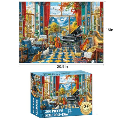 Jigsaw Puzzles 300 Pieces for Adults Room Piano Adult Puzzles 300 Piece Puzzles for Kids Ages 8-10 10-12 Recycled Cardboard Puzzle Pieces Family Challenging Game 20.5x15IN - style: Piano Room