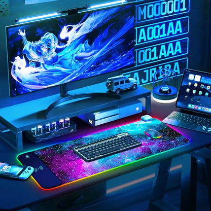 ToLuLu RGB Gaming Wireless Charging Mouse Pad, 5/7.5/10/15W 10 Light Modes | LED Mouse Pad Computer Keyboard Mat Mousepad, 800x300x4MM Extended Large Desk Mat for Gaming, MacBook, Laptop, PC, Galaxy - color: Galaxy Nebula