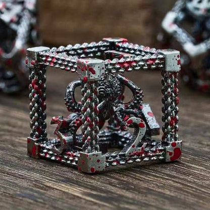 DND Dice Set,3D Octopus Hollow Metal 7-Die,SilverBlood | Lightweight Copper Dice,Easy-To-Read Numbers,engraved numbers,gift box and velvet bag for DND RPG play - color: Bloodstained