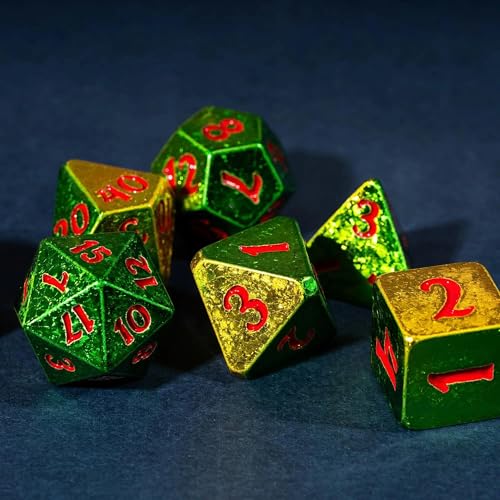 7PCS DND Dice Set Sparkling D&D Polyhedral Dice for Tabletop Games | Leather Storage Bag, DM Gift, for Dungeons and Dragons Role Playing Games - color: Electroplated-green&yellow