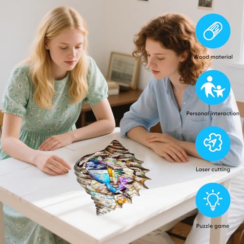Delobil Wooden Puzzles, Shell Landscape Jigsaw Puzzles 500 Pieces, Unique Shaped Wooden Puzzle for Adults and Kids, Ghristmas Gift Family Game 23.2 x 13.2 Inch - color: Shell Landscape 01, size: 500Pcs