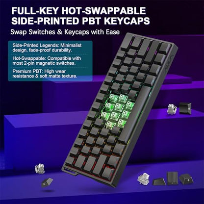 WIN60 HE 60% Mechanical Keyboard Wired, Hall Effect Gaming Keyboard Magnetic Switch Hot Swappable, Adjustable Actuation Rapid Trigger 8000Hz Polling Rate, RGB Keyboard - color: WIN60 Side-printed Black