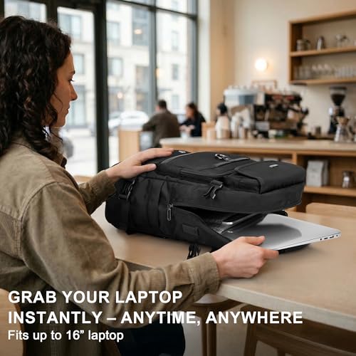 PIJUSHI Carry on Travel Backpack for Women with Shoe Compartment Fits 16“ | 3-In-1 Convertible Duffel/Shoulder Bag with USB Port, Anti-Theft Pocket for Daily, Weekend Trip, PE039 Black - color: Black