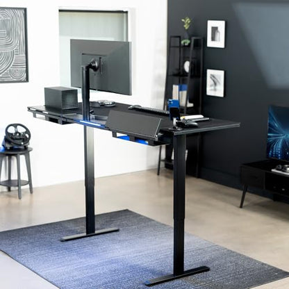 VIVO Black 71 x 30 in Standing Desk, DESK-KIT-1B6-P3B-71 | Electric, Holds 220 lbs, Sit Stand, Height Adjustable, Cable Tray, Full-Size Mouse Pad, Office Furniture, Black Frame - color: Black Top / Black Frame, size: 71 x 30