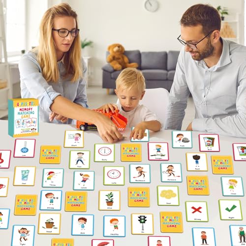 gisgfim 100 PCS Opposites Memory Matching Game Sight Words Concentration Memory Card Educational Game for Kids Preschool Learning Educational Ages 3-8 A Fun & Fast Gift Activities Matching Games - style: Opposites