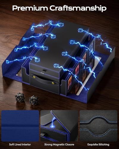 MoKo Commander Deck Box for MTG with Handle & Dice Tray, 8+2 Modular Design | 8-Deck Modular Card Case, Magnetic Holders & Dividers Included, Holds 1040+Double-Sleeved Cards, Playmat Storage, Fit TCG/EDH - color: Black Blue