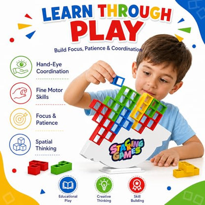 48PCS Balance Stacking Game, 2 Players Tower Board Toy for Adults & Kids, Family Party Travel Game, Team Building Blocks