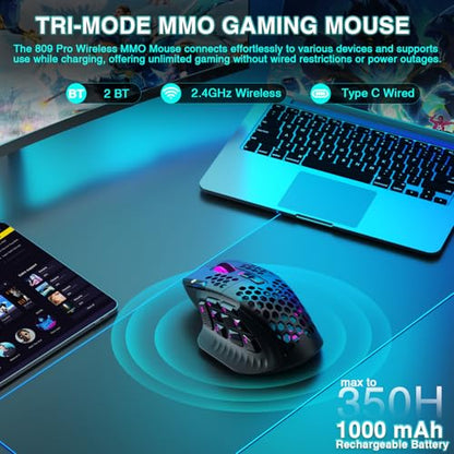 SOLAKAKA SM809 Pro MMO Gaming Mouse with 9 Side Buttons,24000 DPI RGB Mouse for Gamer,16 Programmable Macros MMO Mouse,Black - color: 1-black