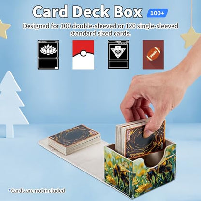 for MTG Commander Deck Box,Card Deck Box for Trading Yugioh MTG,Fits 100 Double Sleeved Cards,PU Leather Strong Magnet Case for Magic Commander TCG CCG,Cute Bee Grass - color: Cute Bee Grass