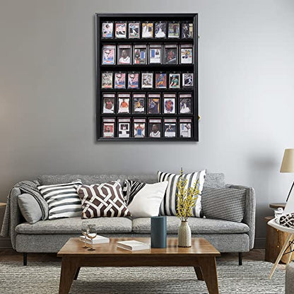 KCRasan 35 Graded Sports Card Display Frame -Card Display Case Lockable | Trading Card Collector Wall Display Holder for Basketball Football Hockey Cards, UV Protection Acrylic,Black