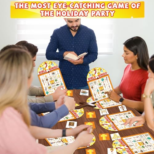 39 Pcs Bible Theme Bingo Game for Adults 24 Players Christian Party Bingo Game Cards with Reward Stickers for Family Friends Large Group Gathering Christian Sunday School Church Open Day Favors - style: Bible