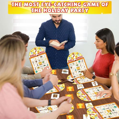 39 Pcs Bible Theme Bingo Game for Adults 24 Players Christian Party Bingo Game Cards with Reward Stickers for Family Friends Large Group Gathering Christian Sunday School Church Open Day Favors - style: Bible