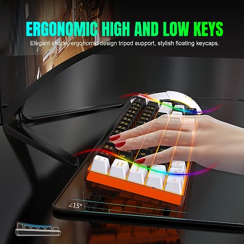Snpurdiri 60% Wireless Gaming Keyboard and Mouse Combo,Orange Backlit Rechargeable 2000mAh Battery,Mini Mechanical Feel Anti-ghosting Keyboard + Popular RGB Mice for Gaming, Office(Black-White) - color: Black White Combo