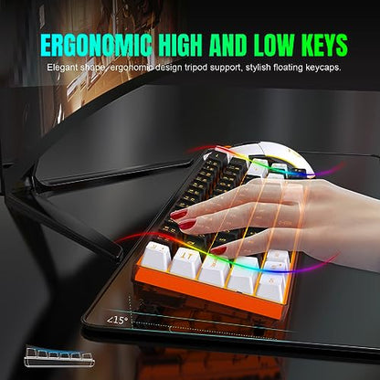 Snpurdiri 60% Wireless Gaming Keyboard and Mouse Combo,Orange Backlit Rechargeable 2000mAh Battery,Mini Mechanical Feel Anti-ghosting Keyboard + Popular RGB Mice for Gaming, Office(Black-White) - color: Black White Combo