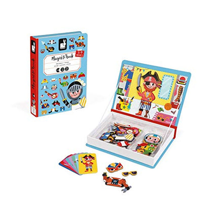 Janod - MagnetiBook 45 pc Magnetic Boys Costumes Dress Up Game - Travel Entertainment - Encourages Imaginative Play - Boosts Creativity and Confidence - Enhances Fine Motor Skills | Travel Entertainment - Enhances Fine Motor Skills - Boosts Creativity and