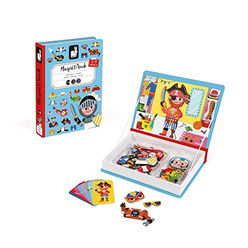 Janod - MagnetiBook 45 pc Magnetic Boys Costumes Dress Up Game - Travel Entertainment - Encourages Imaginative Play - Boosts Creativity and Confidence - Enhances Fine Motor Skills | Travel Entertainment - Enhances Fine Motor Skills - Boosts Creativity and