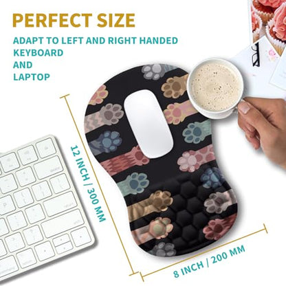 Hokafenle Ergonomic Mouse Pad Wrist Support, Wrist Rest Mousepad for Carpal Tunnel Pain Relief with Integrated Memory Foam Slope Massage Bulge (11.8x7.9 inch,Cute Cat Claw - color: KM28-Cute Cat Claw