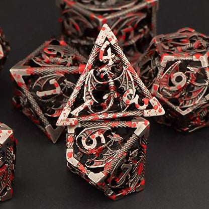 KERWELLSI Hollow DND Dice Set D&D with Gifts Box, 7pcs Polyhedral Metal D and D Dice for Role Playing Game, Dungeon Dragon Dice D20 D12 D10 D8 D6 D4 (Blood) - color: Blood