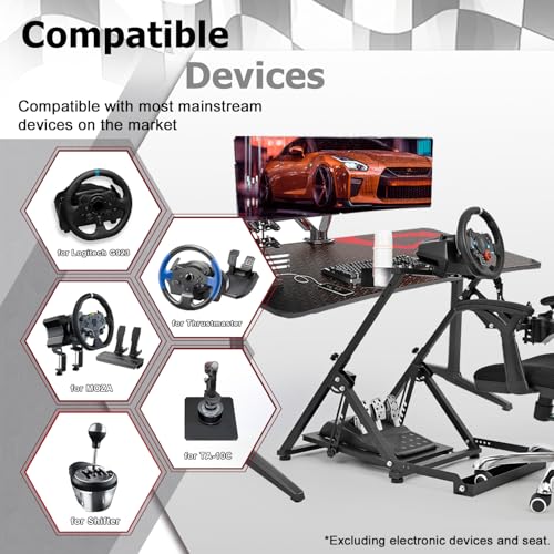 Marada Steering Wheel Stand with Seat Slot Cup Holder Fit for Logitech G923 | G27 G29 G920, for Thrustmaster T248 T300RS, for Moza R5 Adjustable Foldable Racing Stand, without Wheel Pedal Handbrake