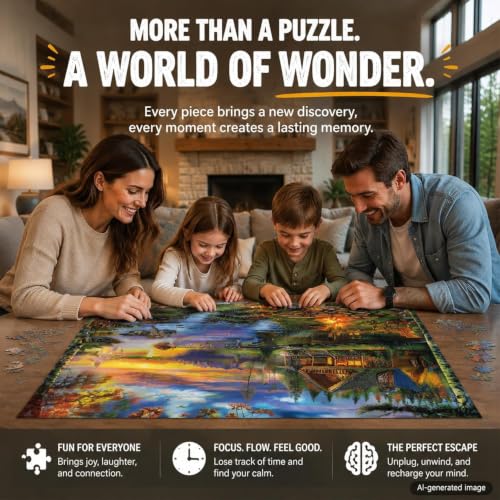 Puzzles for Adults 1000 Pieces, 2 Pack Unique 1000 Piece Lake and Night View Jigsaw Puzzles, Premium Scenic Landscape Puzzles & Nature Theme for Challenging Game Night - style: Lake&Night