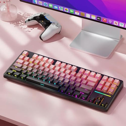 EWEADN V80 Wired TKL RGB Gaming Keyboard, 80% Compact Layout with PBT Keycaps, Whisper Quiet Membrane Switch, 26-Key Anti-Ghosting, Ergonomic Computer Keyboard for Laptop PC Gamer - BlackBerry Pink - color: BlackBerry Pink